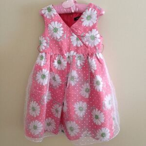 George Girls Easter Holiday Party Dress Coral Floral Polka Dot Size 6